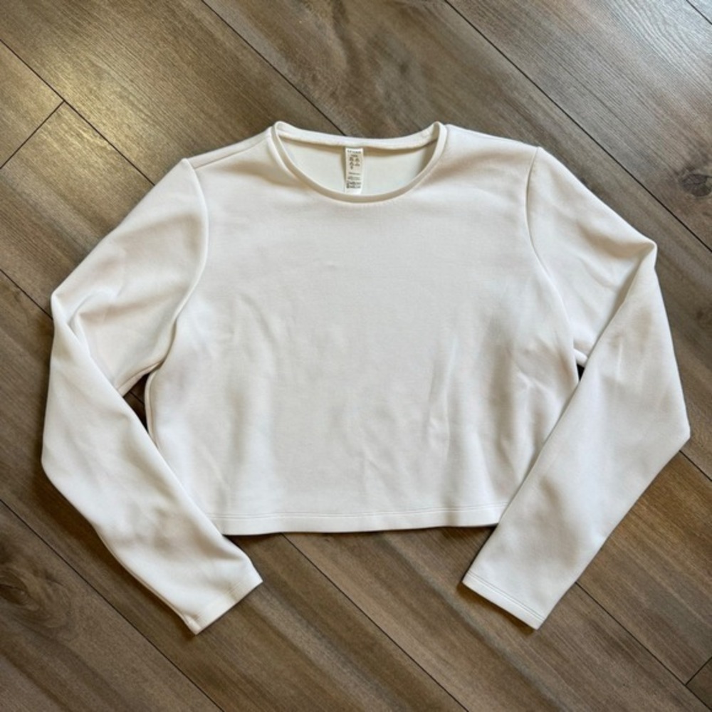 SPANX AIRessentials‎ Cropped Crewneck Long Sleeve Sweatshirt White Womens L